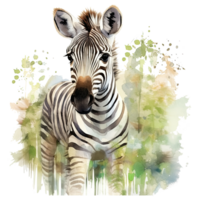 Watercolor little zebra isolated on transparent background. png