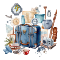 Watercolor traveling clipart isolated on transparent background. png