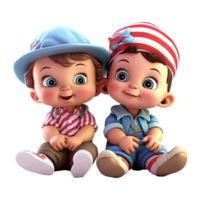 3D cartoon happy baby kids on transparent background. Generative AI png