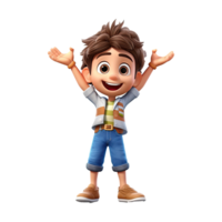 3D happy cartoon boy on transparent background. png