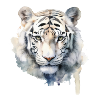 Watercolor white tiger animal isolated on transparent background. png