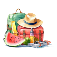 Watercolor summer vacation on transparent background. png