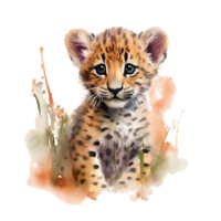 acuarela leopardo aislado en transparente antecedentes. generativo ai png
