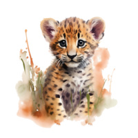 Watercolor leopard isolated on transparent background. png