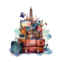 Watercolor traveling clipart isolated on transparent background. png