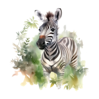 Watercolor little zebra isolated on transparent background. png