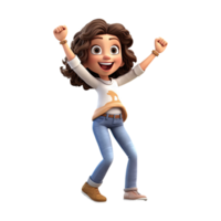 3D happy cartoon girl on transparent background. png