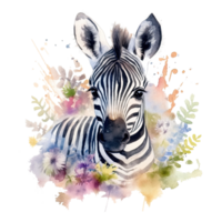 Watercolor little zebra isolated on transparent background. png