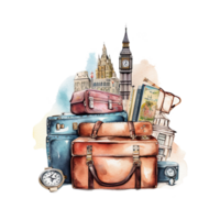 Watercolor traveling clipart isolated on transparent background. png
