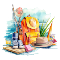 Watercolor summer vacation on transparent background. png