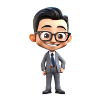 3D Cartoon businessman on transparent background. png