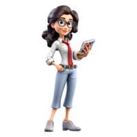 3D Cartoon businesswoman on transparent background. png