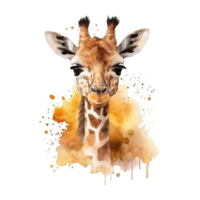 Watercolor giraffe isolated on transparent background. png