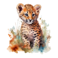 Watercolor leopard isolated on transparent background. png