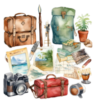 Watercolor traveling clipart isolated on transparent background. png