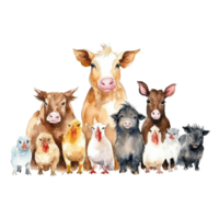 Watercolor farm animals. Cartoon farm animals isolated on transparent background. png