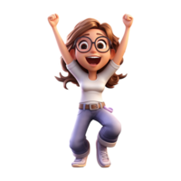 3D happy cartoon girl on transparent background. Generative AI png
