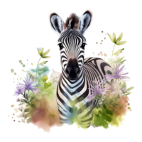 Watercolor little zebra isolated on transparent background. png