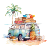 Watercolor summer vacation on transparent background. png