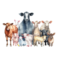 acquerello azienda agricola animali. cartone animato azienda agricola animali isolato su trasparente sfondo. generativo ai png