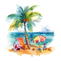 Watercolor summer vacation on transparent background. png