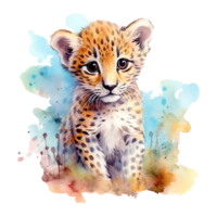 Watercolor leopard isolated on transparent background. png
