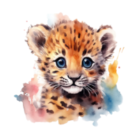 Watercolor leopard isolated on transparent background. png