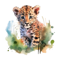 Watercolor leopard isolated on transparent background. png