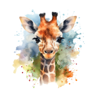 Watercolor giraffe isolated on transparent background. png
