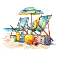 Watercolor summer vacation on transparent background. png