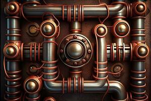 steampunk pipes background, ai generation photo