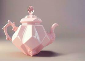 Pink teapot on a gray background, ai generation photo