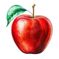 Red apple isolated on white background.  Watercolor illustration, ai generation. photo