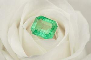 Emerald Gemstone on White Rose Petals photo