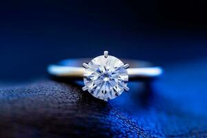 Luxury Engagement Diamond Ring on Blue Light Background photo