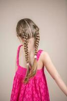 Little girl with pigtails and pink dress photo