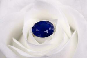 Blue Sapphire Gemstone on White Rose Petals photo