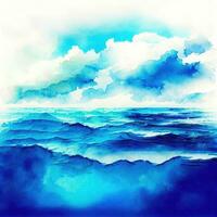 watercolor ocean water surface and underwater, ai generation photo