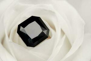 negro diamante en blanco Rosa pétalos foto