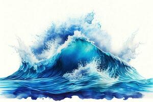 watercolor ocean waves and splash water, ai generation photo