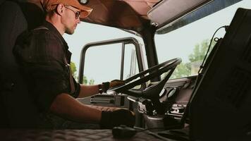 Truck Driver Closing Door And Getting Ready To Drive. video