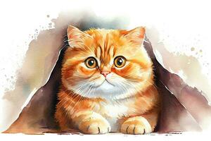 Cute cat peeking out, watercolor, ai generation photo