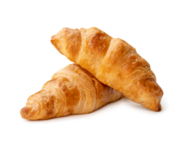 two piece of croissant in stack isolated with clipping path and shadow in png file format