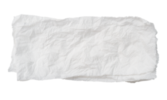 Single screwed or crumpled tissue paper or napkin in strange shape after use in toilet or restroom isolated with clipping path in png file format