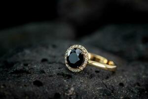 Black Diamond Ring on Black Natural Stone photo