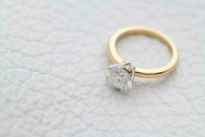 Classic Engagement Diamond Ring on White Background photo