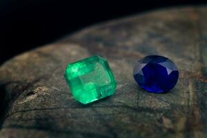 Luxury Emerald Gemstone on Natural Stone photo