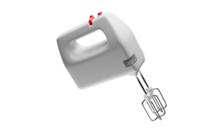 White hand mixer with red buttons 3d render png