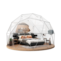 Geodesic dome glamping with bed png