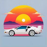 Artwork of tshirt graphic design flat design of one retro car. Generate Ai photo